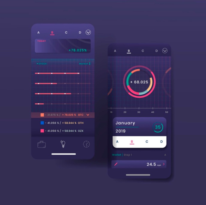 Screenshot bilancio mensile app mobile